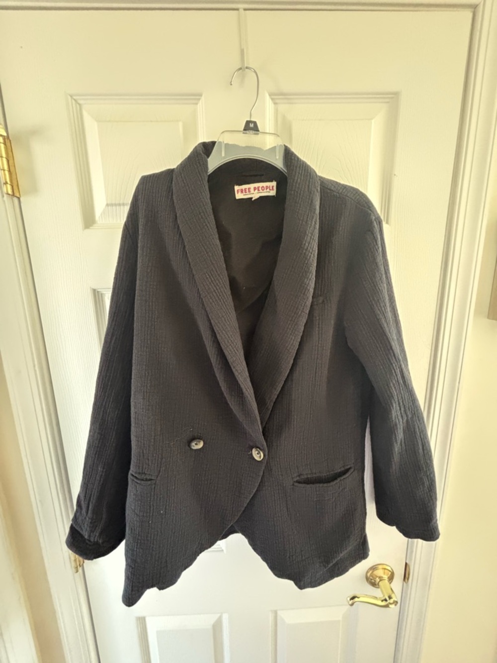 Free People Black Linen Double-Button Blazer